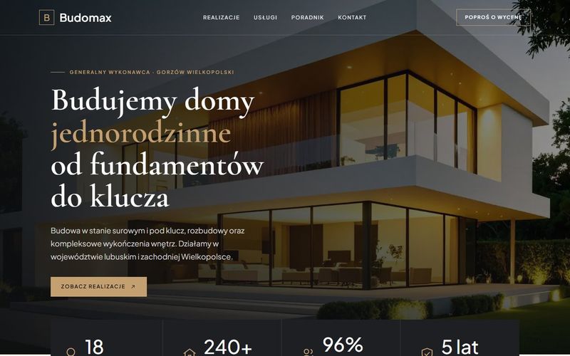 Pierwszy ekran przykładowej strony: budowa domów