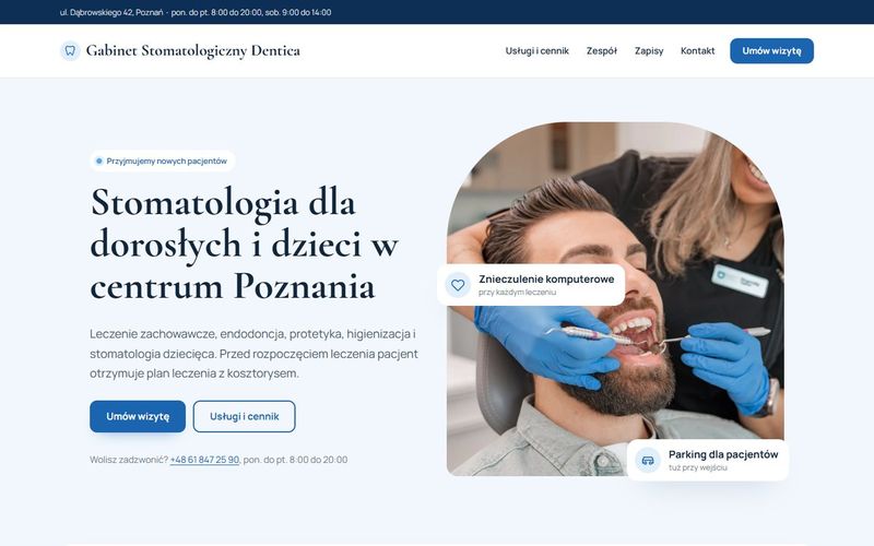 Pierwszy ekran przykładowej strony: gabinet stomatologiczny