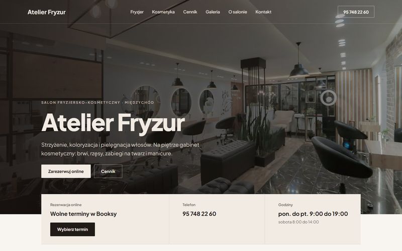 Pierwszy ekran przykładowej strony: salon fryzjersko-kosmetyczny