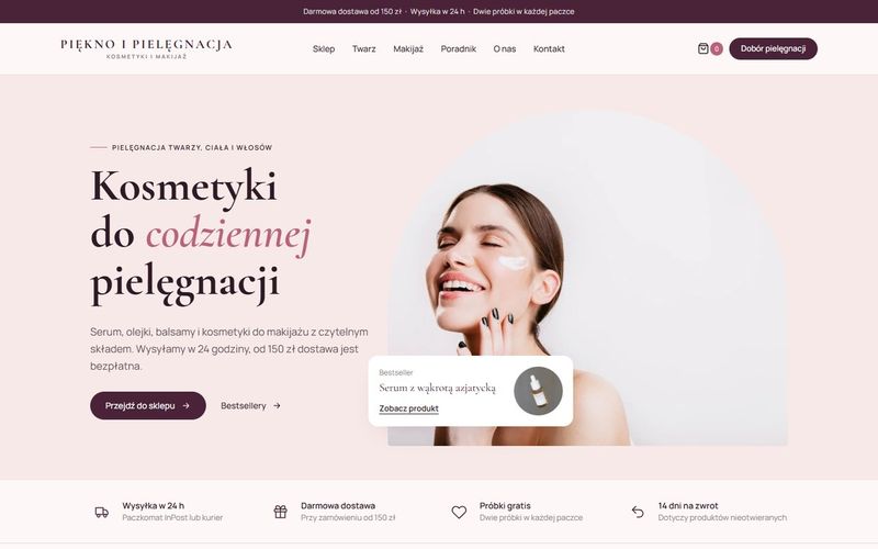 Pierwszy ekran przykładowej strony: sklep z kosmetykami