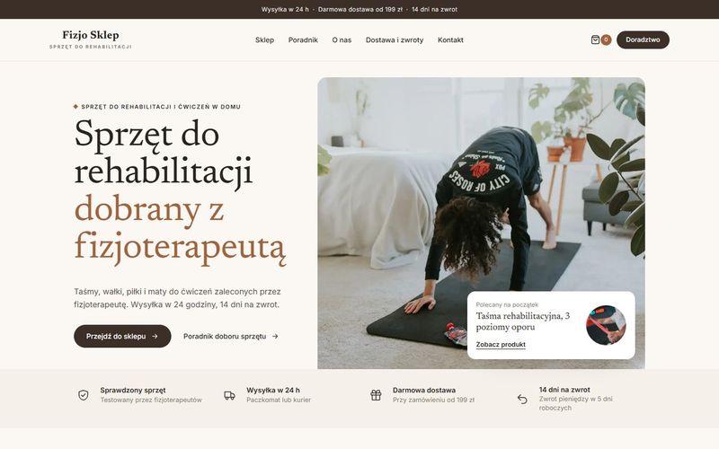 Pierwszy ekran przykładowej strony: sklep ze sprzętem do rehabilitacji